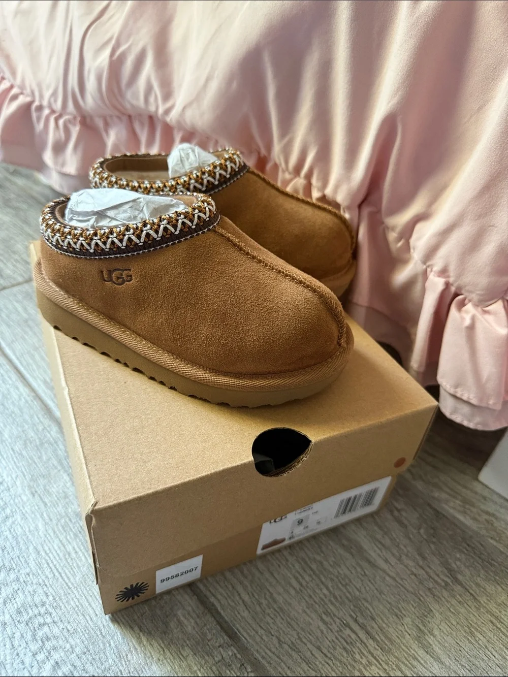 UGG Kids Chestnut Brown Suede Clog Slippers